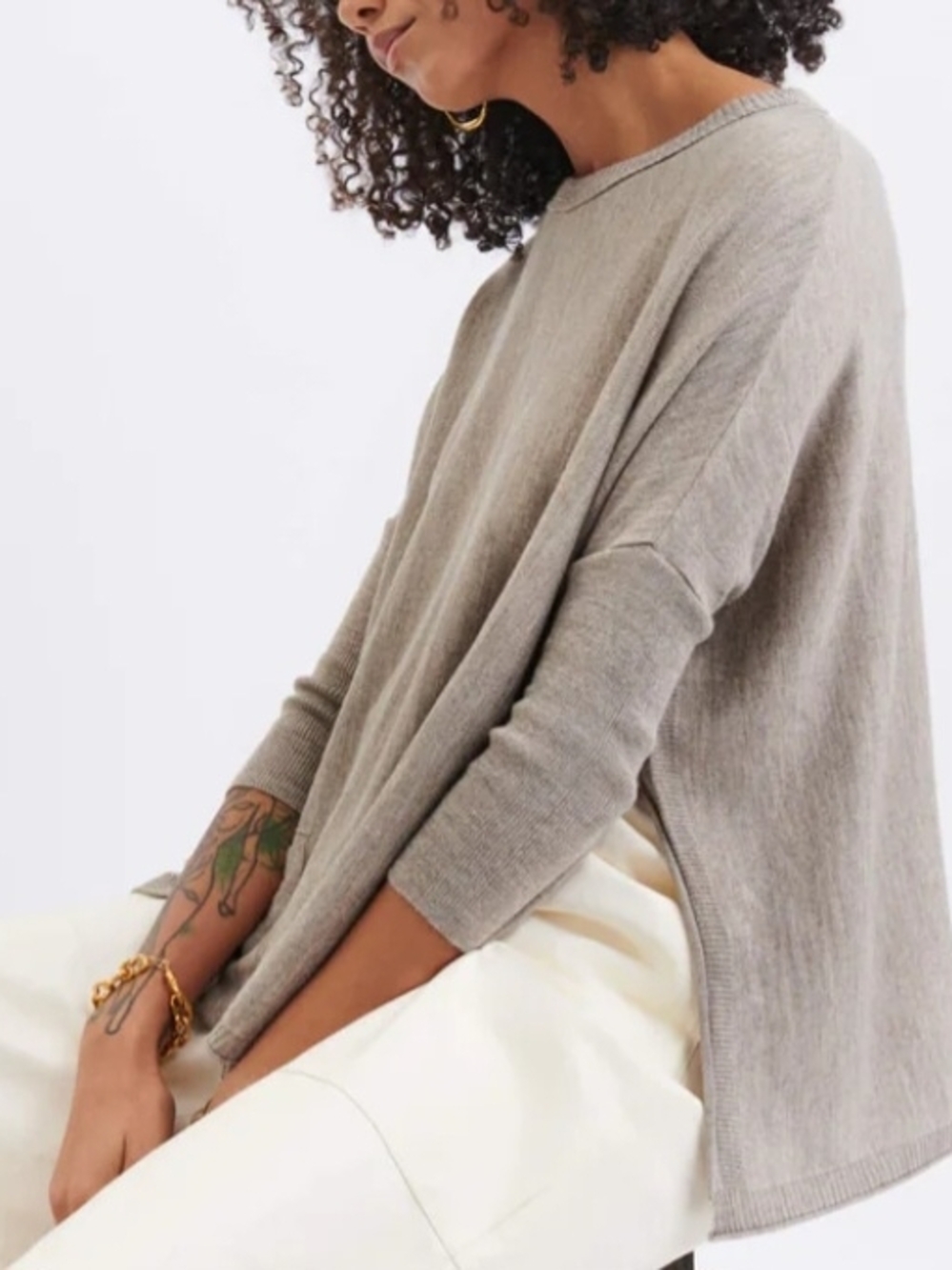 Mer Sea Relaxed Boxy Knit Sweater in Light Taupe - Picture 2 of 4